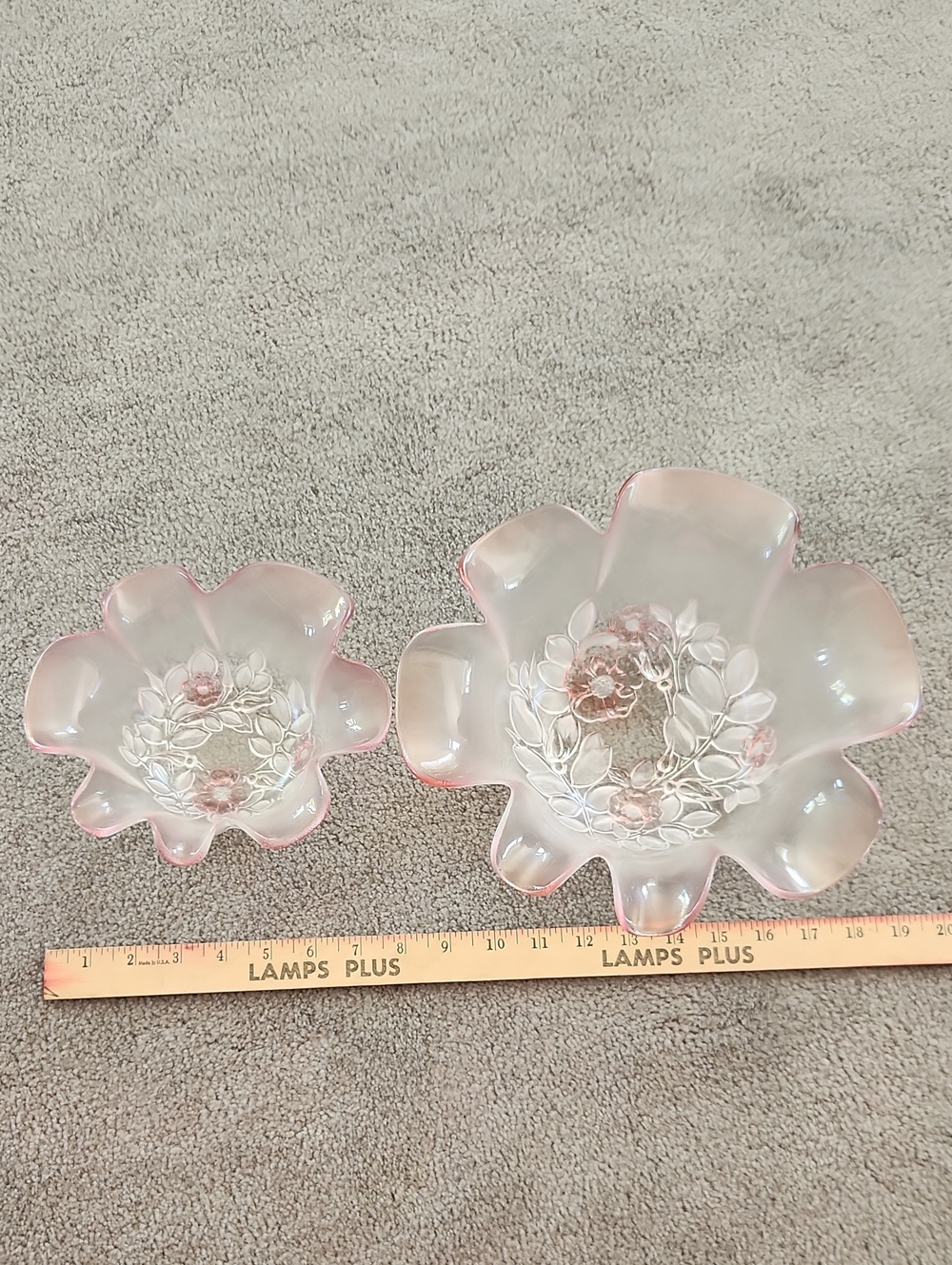 Pink Ruffled Glass Flower Bowls - Set of 2